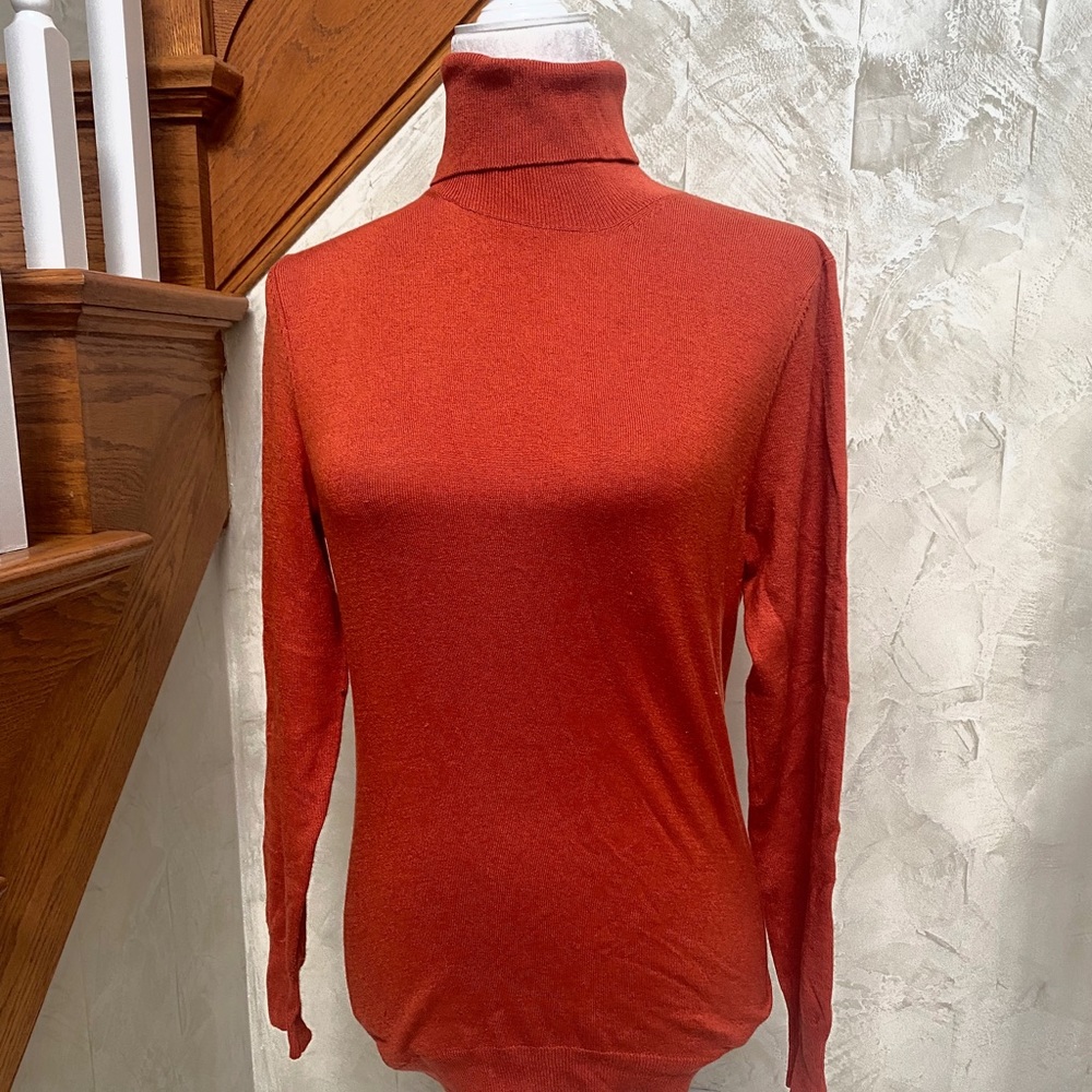Silk Blend Turtleneck in Red/OrangeColir